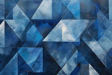 抽象油絵バナー・直線的な背景）青と紺色と白の三角形