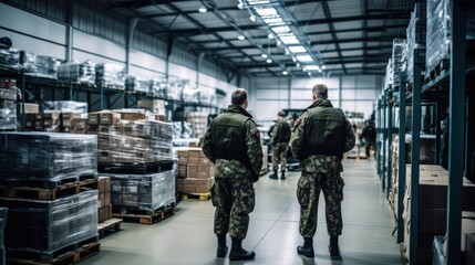 Hangar. A warehouse for provisions and ammunition at a military base. Loading and unloading operations, accounting and redistribution of provisions. - obrazy, fototapety, plakaty