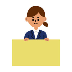 ビジネスパーソン　ホワイトサイン　テキスト　フレーム　スーツ　女性　イラスト