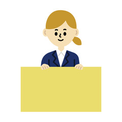 ビジネスパーソン　ホワイトサイン　テキスト　フレーム　スーツ　女性　イラスト