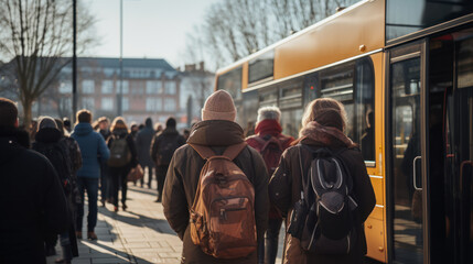 People gathering and waiting patiently at the bus stop