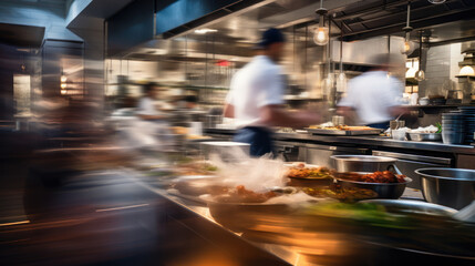 Bustling kitchen. Chefs passionately working in a busy culinary haven