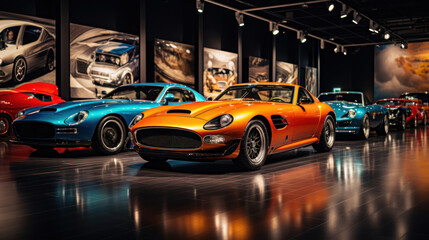 Fototapeta na wymiar Showroom displaying cars of all types and styles