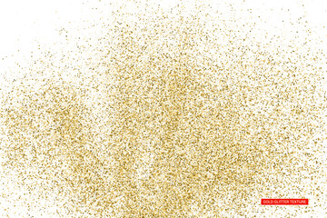 Gold Glitter Texture Isolated On White. Goldish Color Sequins. Golden Explosion Of Confetti. Design Element. Celebratory Background. Vector illustration.  