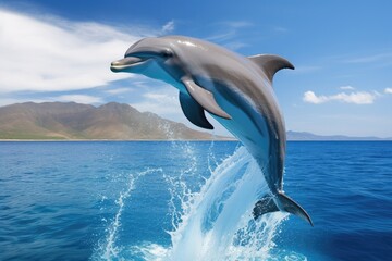 Beautiful Blue Dolphin Having The Most Fun Jumping Above The Ocean