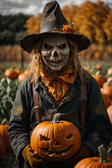 Angry scarecrow with Jack o lantern head