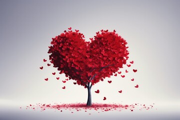 Tree With Heartshaped Leaves Valentines Day Illustration