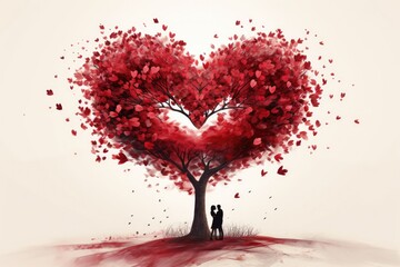 Tree With Heartshaped Leaves Valentines Day Illustration