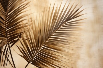 Palm leaf foreground with a soft texture background, capturing natures elegance. Botanical...