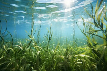 Fototapeta na wymiar Underwater View Of Seagrass On Ocean Floor