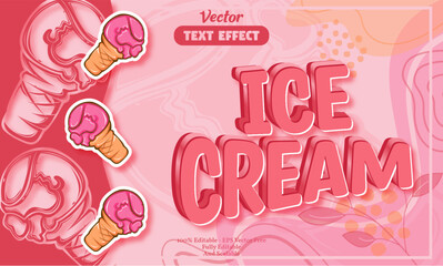 Ice cream editable text effect with pink ice cream hand drawn pattern