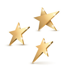 Golden 3d star with Golden 3d star with highlights. Icon for holiday design element. Vector illustration.