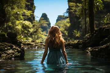 Person Enjoying the Turquoise Water of the Jungle 