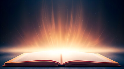 Magic book, lights coming from an open book.