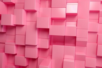 Futuristic wall made of pink, semigloss 3D tiles arranged from rectangular blocks. Rendered in 3D. Generative AI