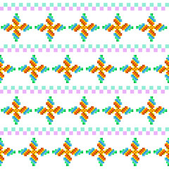 seamless pattern, abstract pixel retro flower pattern background