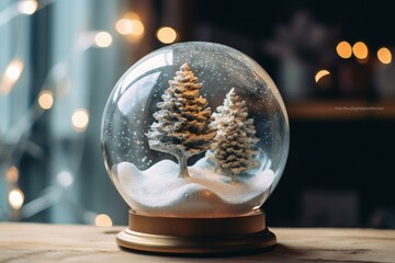 Fototapeta na wymiar image of a winter-themed decoration featuring a small globe filled with snow and a festive tree inside. Generative AI