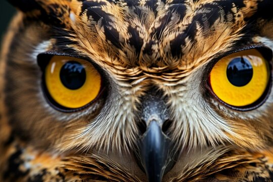 Owl eyes in a close-up photograph