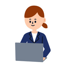 ビジネス　ノートパソコン　パソコン　デスクワーク　女性　可愛い　カットイラスト