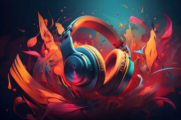 Music abstract background with headphones