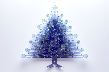 Technology themed electronic blue Christmas tree with circuit board elements