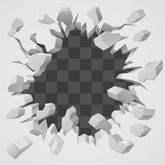A wall background exploding with a hole breaking through it design - obrazy, fototapety, plakaty