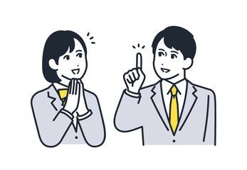 解決策をひらめく男女の学生のシンプルなベクターイラストセット素材