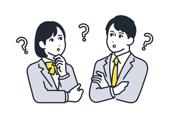 考える男女の学生のシンプルなベクターイラストセット素材