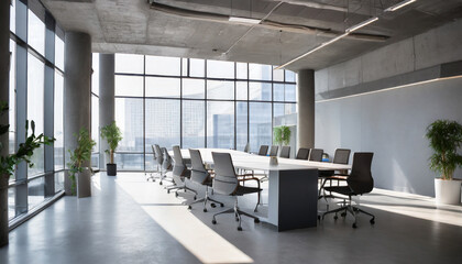 Fototapeta premium Empty office open space interior. Business conference company background
