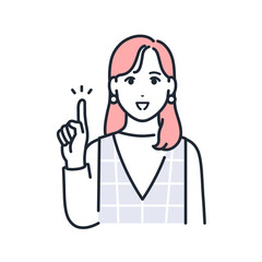 指差しで説明をするおしゃれな若い女性のシンプルなベクターイラスト素材