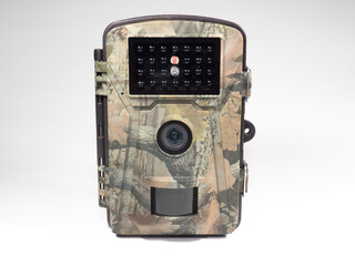 Hunting trail camera. Outdoor wildlife surveillance camera with motion detector. Nature protection...