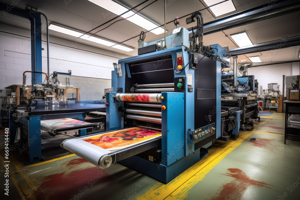 Poster efficient print shop workflow, from design to finished product, modern and clean process