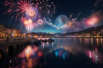 Celebrate the start of a new year with a stunning visual feast of sparkling fireworks, each one a work of art in its own right - obrazy, fototapety, plakaty