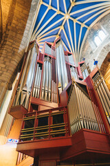 Photo of Pipe Organ in Church with Majestic Blue Ceiling