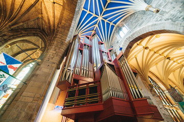 Edinburgh a close-up of an organ pipe inside a majestic church