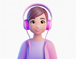 Happy wearing headphones holding mobile using cellphone enjoying listening online streaming music on cell phone. AI generated.
