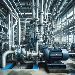 Large water pump motor system in industrial plants  with AI generated