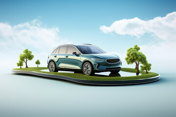 Fototapeta premium 3D Style , SUV Car with road isolated