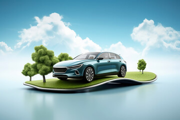 3D Style , SUV Car with road isolated - obrazy, fototapety, plakaty