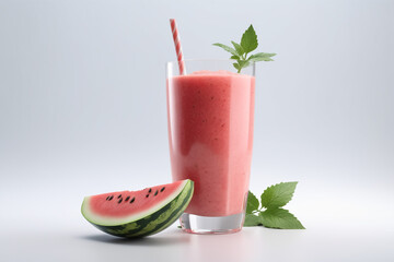 photo realistic watermelon smoothie,&nbsp;branch with isolated on paper background 