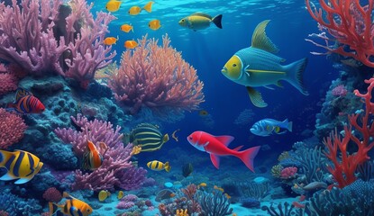 Fototapeta na wymiar A Vibrant Underwater World of Colorful Tropical Fishes. A Look into the Diverse and Complex Ecosystem of the Ocean. Generative AI