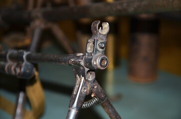 Old retro gun muzzle background, weapon close view photo