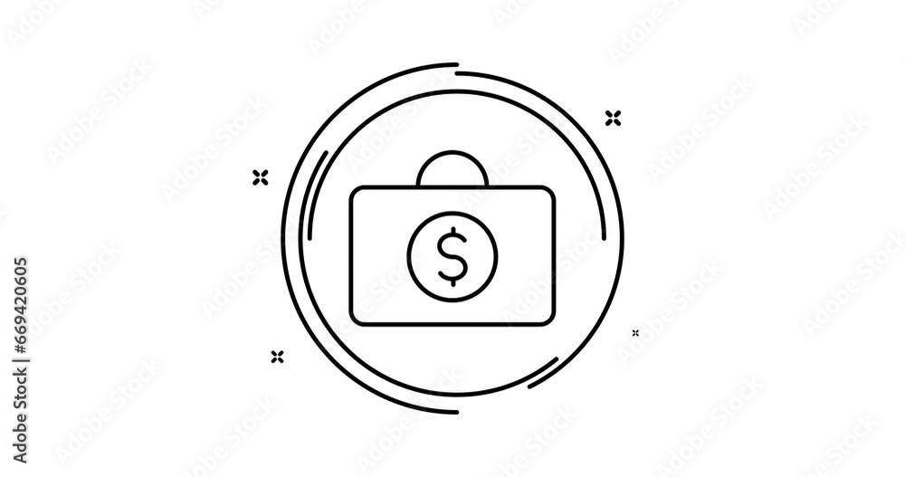 Poster money case animated outline icon. money case rotation appearance 4k video animation for web, mobile 