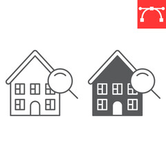 House search line and glyph icon, real estate and find, home search vector icon, vector graphics, editable stroke outline sign, eps 10.