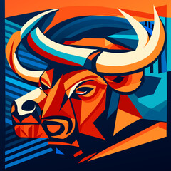 Bull head in abstract style. Vector illustration for t-shirt design. Generative AI