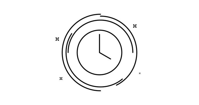 clock animated outline icon. clock rotation appearance 4k video animation for web, mobile and ui design