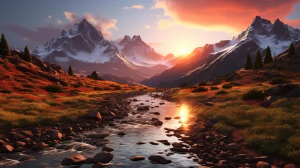 Zelfklevend Fotobehang sunset in the mountains © faiz