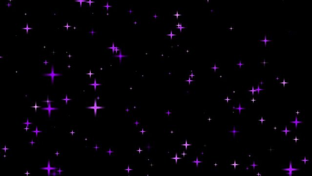 Motion graphics of the twinkle glitter purple star sparkling behind black background