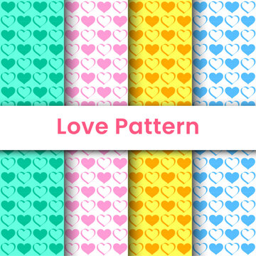 Seamless pattern of cute colorful love, Valentine's Day, hearts, suitable for wall decoration, wallpaper, wrapping paper, scrapbook, fabric, ornament, interior design.