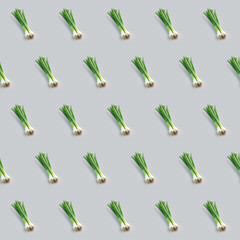 Organic natural Green Onion vegetable seamless photo pattern on a solid color background
